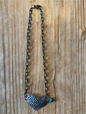 Boho Western Heart Necklace with Turquoise Bead Charm New